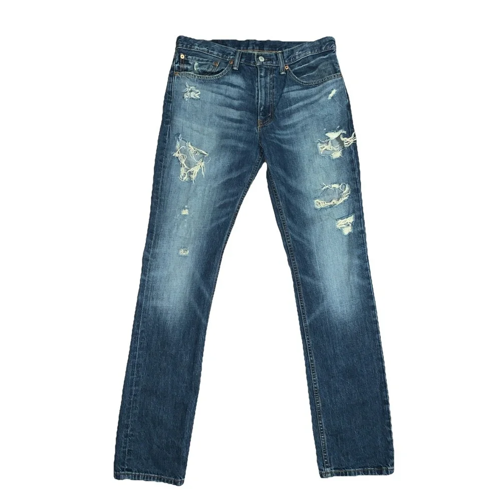 Levi's 511 Jeans Mens 34x34 Slim Fit Distressed Ripped‎ Whiskered Grunge Zip Fly